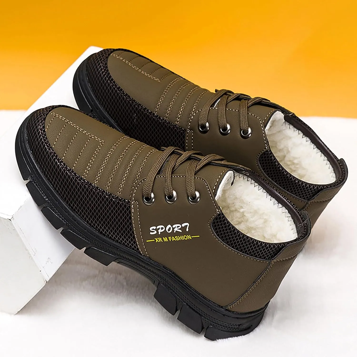 Snow Boots for Men Waterproof Furry Lined Warm Winter Boots Lace Up Cold-Weather Non-Slip Ankle Boots Classic Slip on Hiking Walking Shoes Sneakers