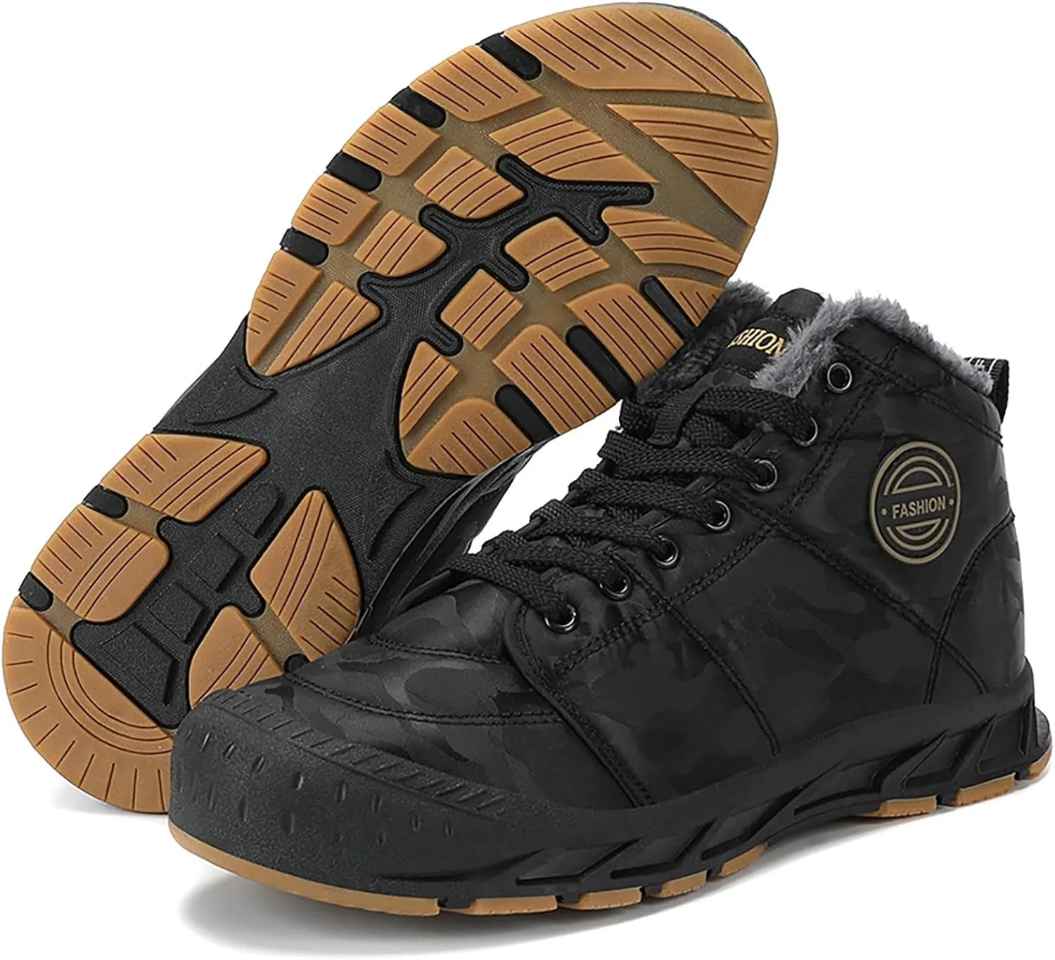 Snow Boots for Men Waterproof Furry Lined Warm Winter Boots Lace Up Cold-Weather Non-Slip Ankle Boots Comfortable Slip on Lightweight Hiking Shoes