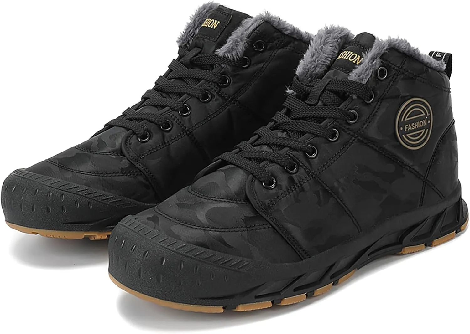 Snow Boots for Men Waterproof Furry Lined Warm Winter Boots Lace Up Cold-Weather Non-Slip Ankle Boots Comfortable Slip on Lightweight Hiking Shoes