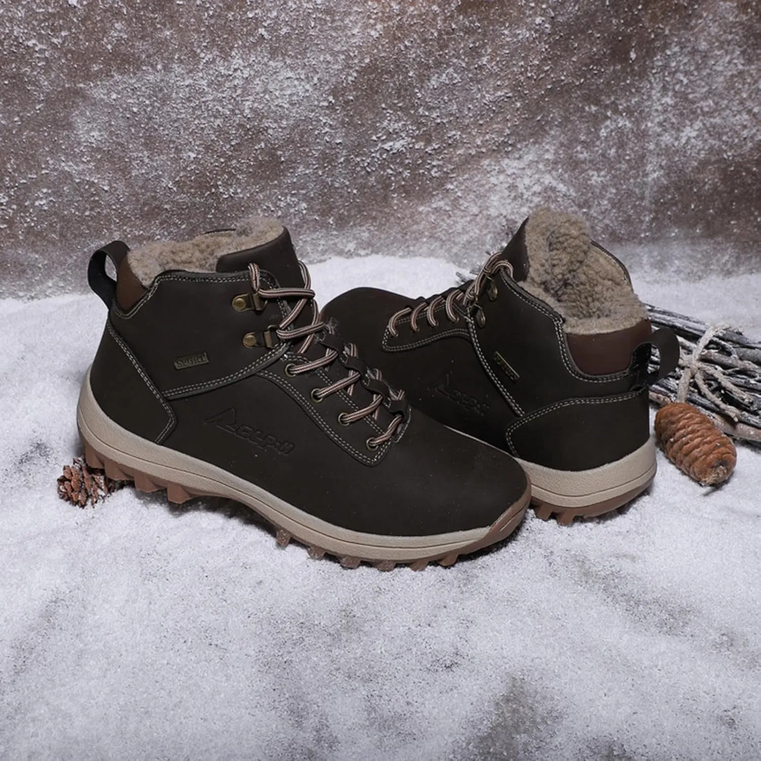 Snow Boots for Men Waterproof Furry Lined Warm Winter Boots Lace Up Vintage Non-Slip Ankle Boots Classic Slip on Lightweight Hiking Shoes