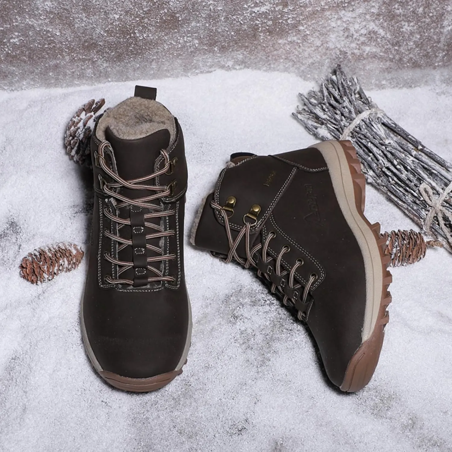 Snow Boots for Men Waterproof Furry Lined Warm Winter Boots Lace Up Vintage Non-Slip Ankle Boots Classic Slip on Lightweight Hiking Shoes