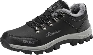 Snow Boots for Men Waterproof Fuzzy Furry Lined Winter Boots Lace Up Sneakers Cold Weather Anti-Slip Ankle Boots Slip on Athletic Hiking Walking Shoes Sneakers