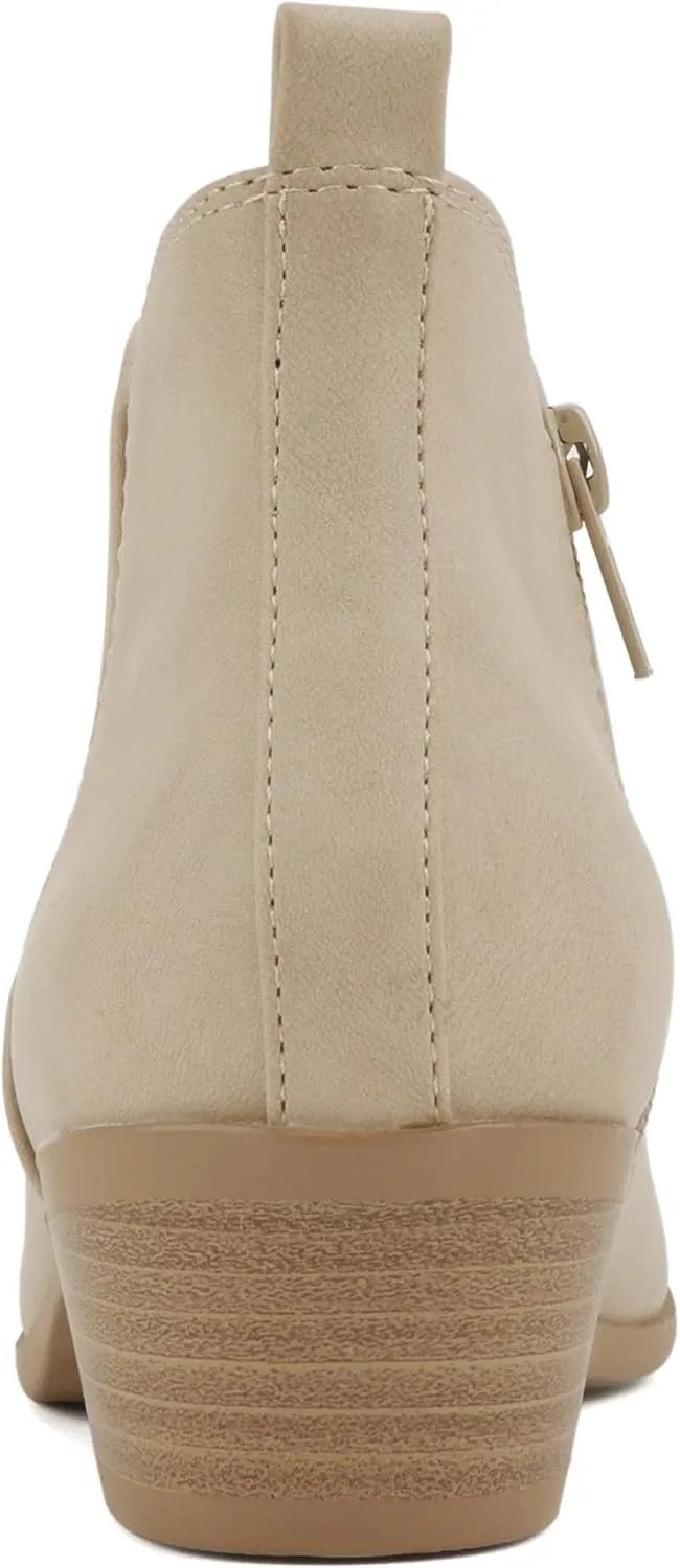 Soda ??CHARMER?? ~ Women Pointed Toe Elastic Gore Low Heel Ankle Bootie with Zipper Closure