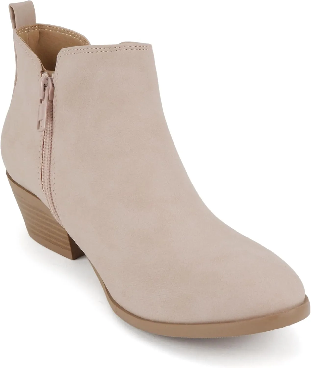 Soda ??CHARMER?? ~ Women Pointed Toe Elastic Gore Low Heel Ankle Bootie with Zipper Closure
