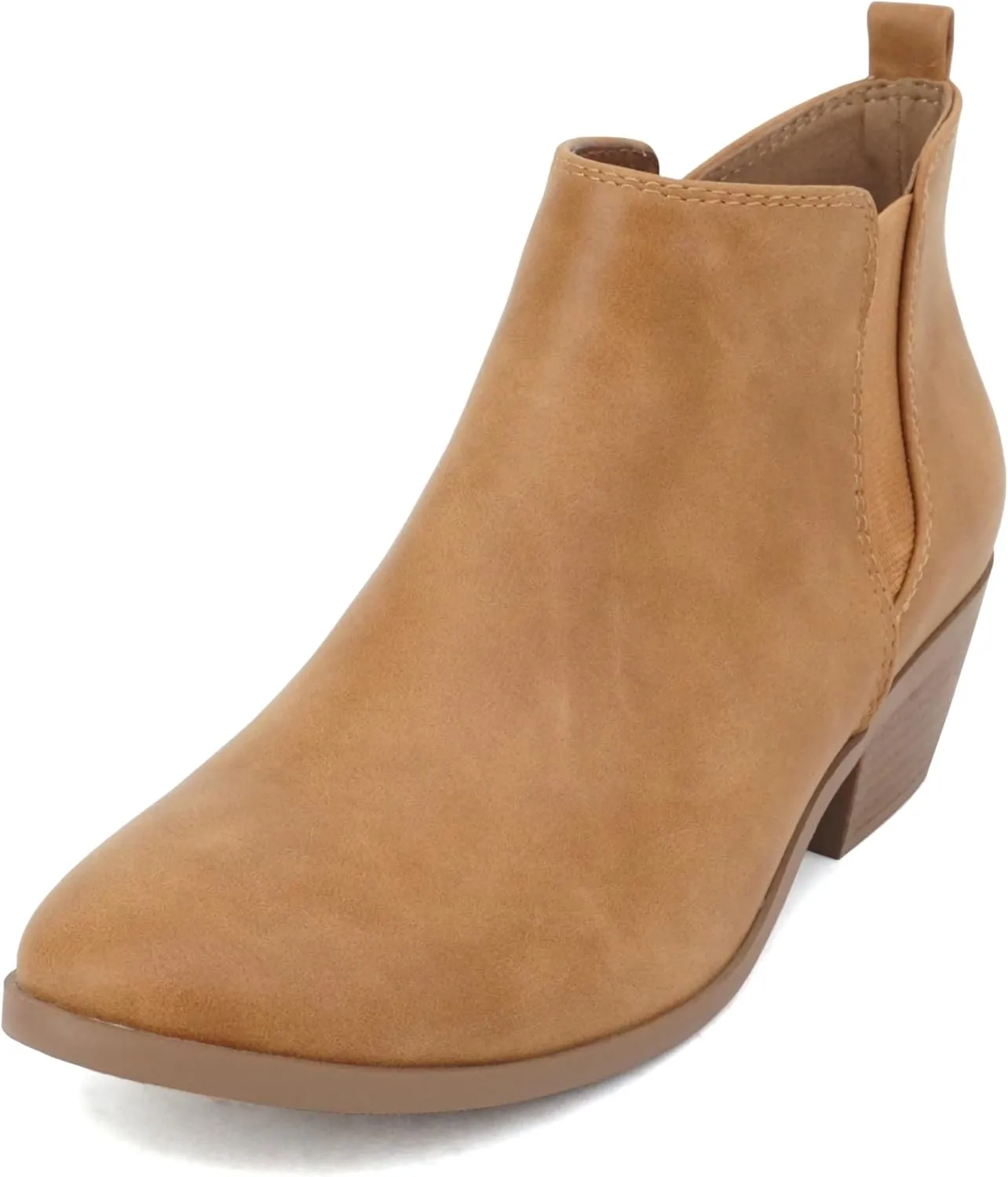 Soda ??CHARMER?? ~ Women Pointed Toe Elastic Gore Low Heel Ankle Bootie with Zipper Closure