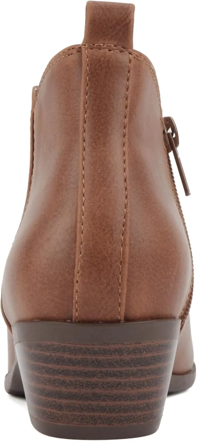 Soda CHARMER ~ Women Pointed Toe Elastic Gore Low Heel Ankle Bootie with Zipper Closure