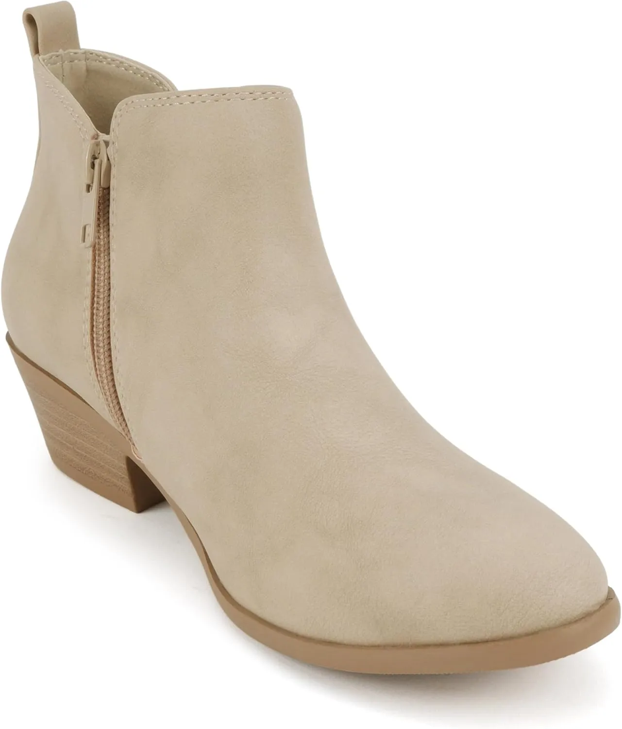 Soda ??CHARMER?? ~ Women Pointed Toe Elastic Gore Low Heel Ankle Bootie with Zipper Closure