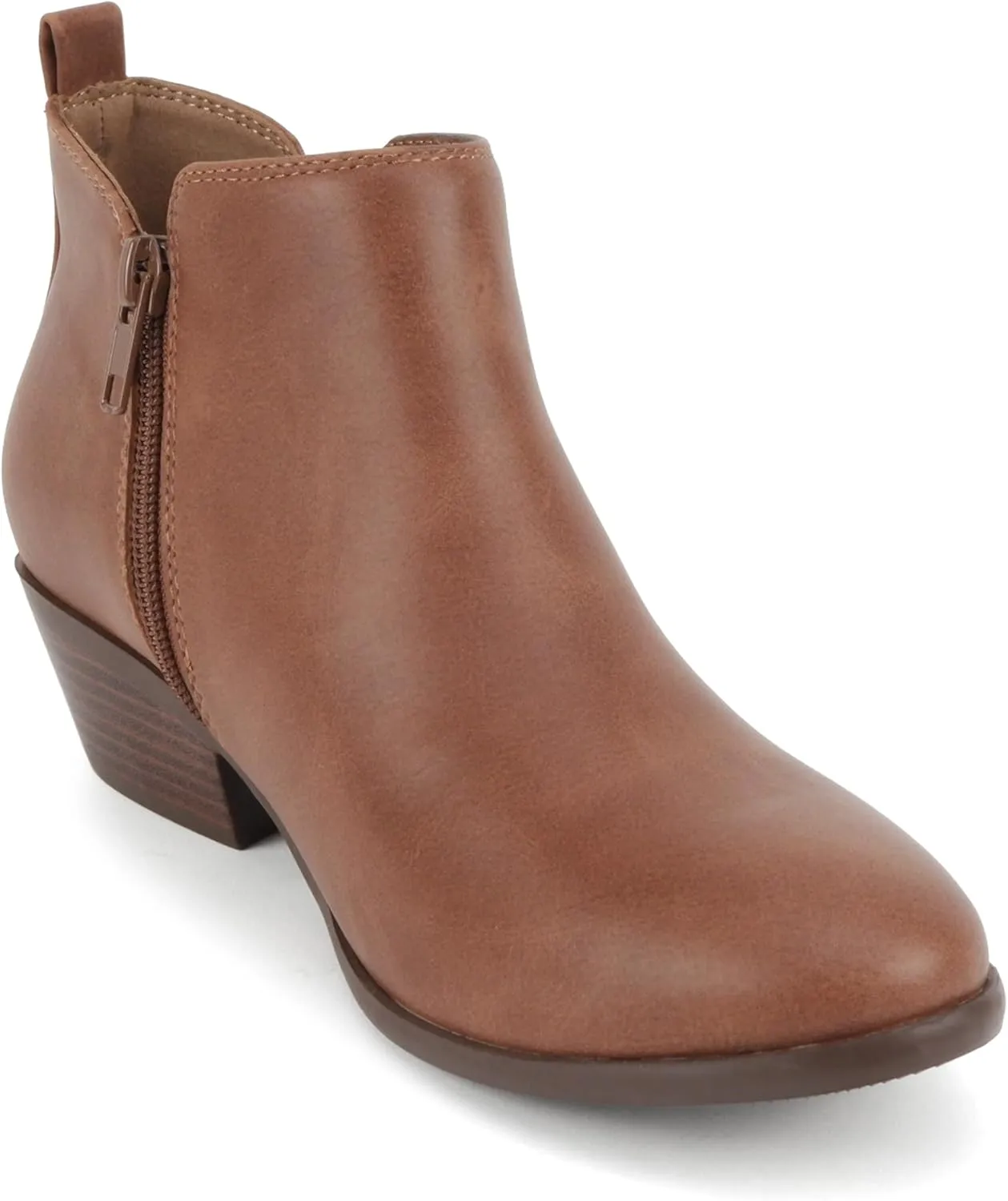 Soda CHARMER ~ Women Pointed Toe Elastic Gore Low Heel Ankle Bootie with Zipper Closure