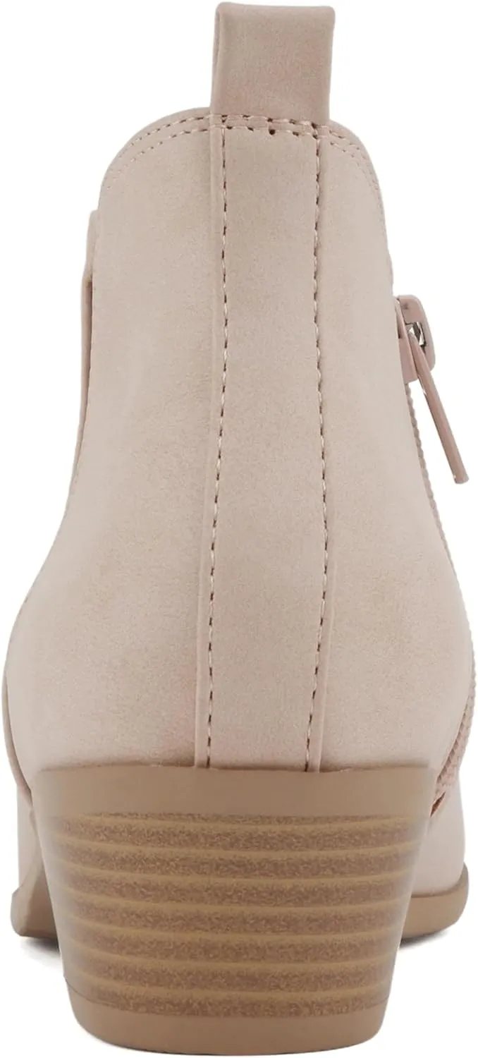 Soda ??CHARMER?? ~ Women Pointed Toe Elastic Gore Low Heel Ankle Bootie with Zipper Closure