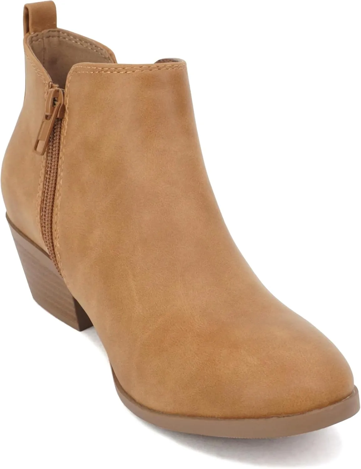 Soda ??CHARMER?? ~ Women Pointed Toe Elastic Gore Low Heel Ankle Bootie with Zipper Closure