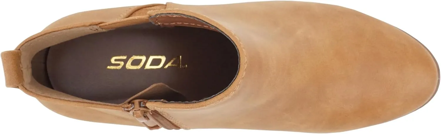 Soda ??CHARMER?? ~ Women Pointed Toe Elastic Gore Low Heel Ankle Bootie with Zipper Closure