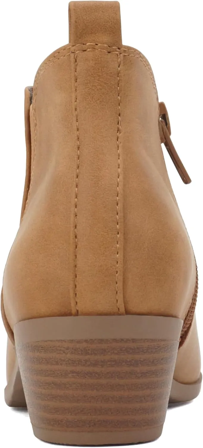 Soda ??CHARMER?? ~ Women Pointed Toe Elastic Gore Low Heel Ankle Bootie with Zipper Closure