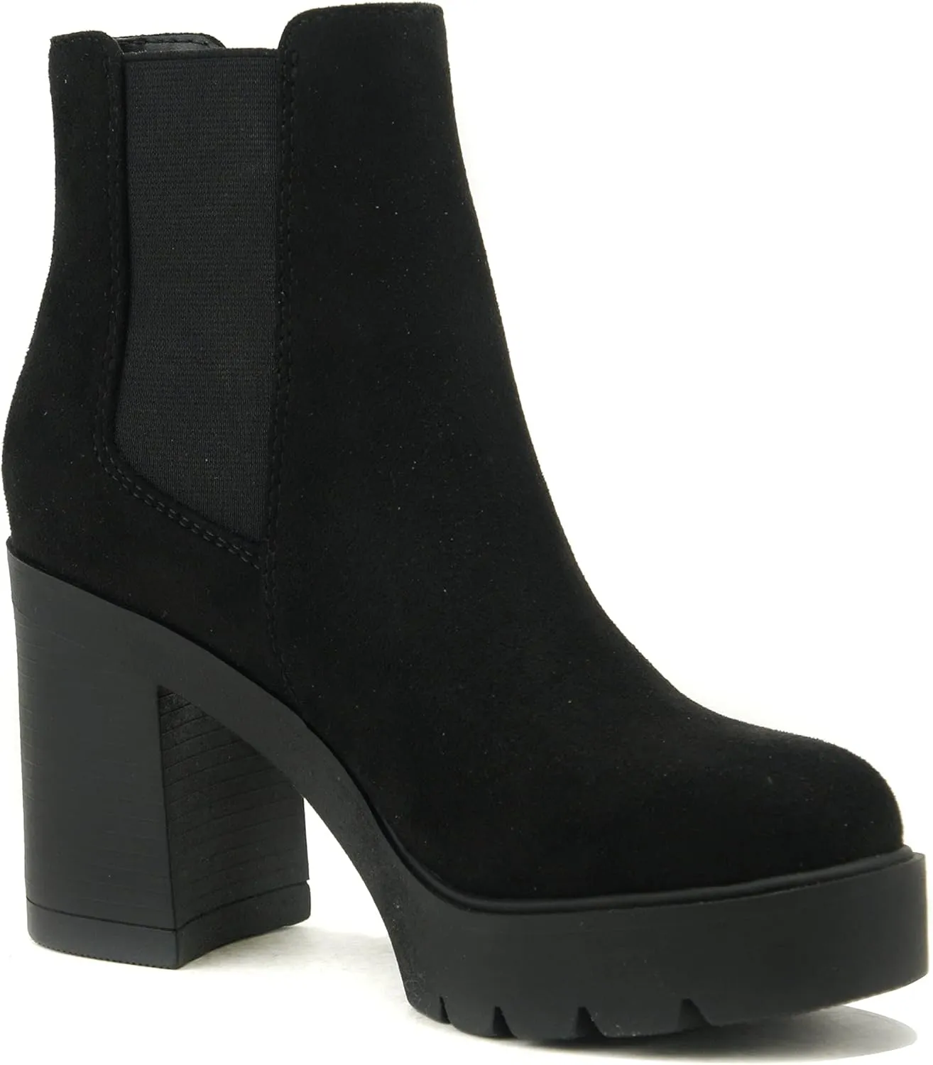 Soda EDITOR ~ Women Lug Sole High Heel Chelsea Fashion Ankle Boot w/Double Elastic Gore