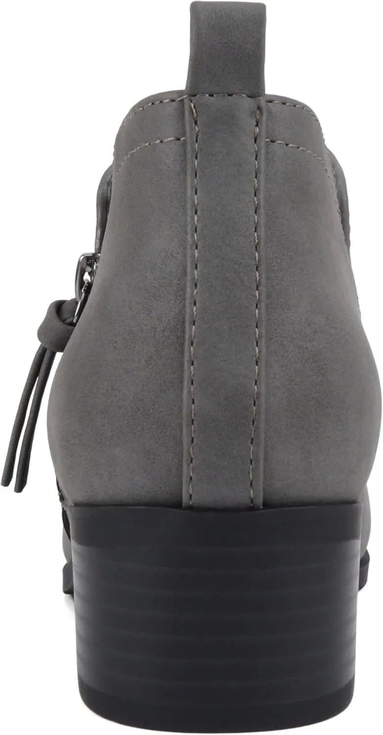 Soda ZAYNE ~ Women Round Toe Elastic Side Gore Side Zipper Pull Tab Low Heel Ankle Boot Bootie