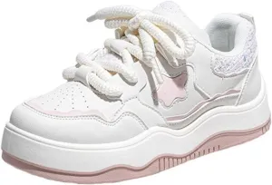 Soft PU Leather Star Sneakers Cute Trendy Casual Skate Shoes for Women Teens Lightweight Non-Slip Everyday Fashion