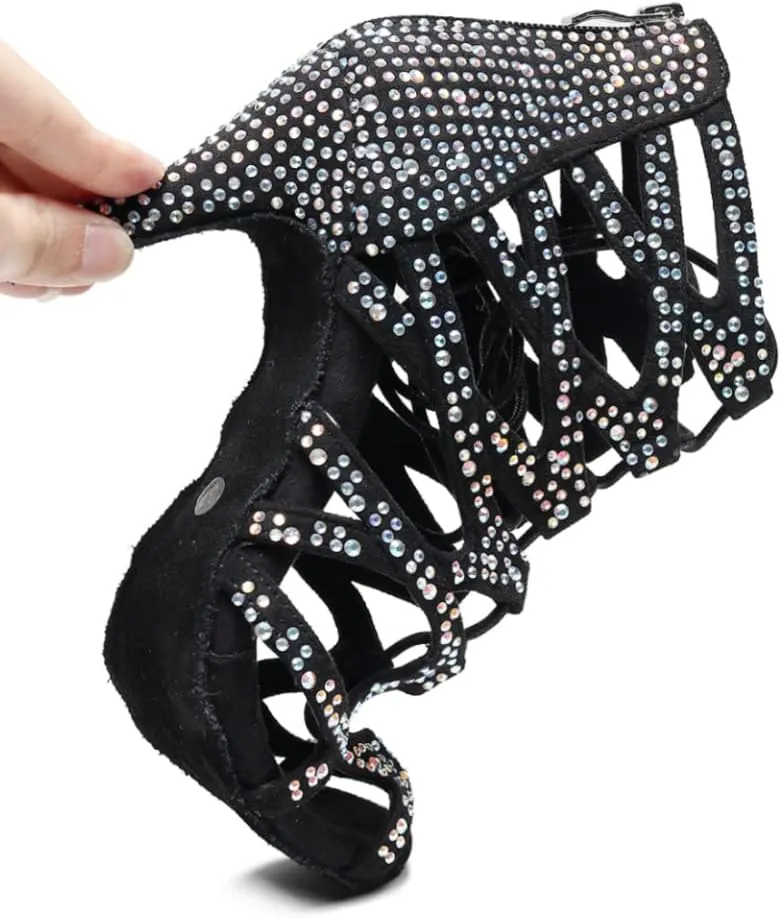 SWDZM Women Peep-Toe Latin Dance Shoes Rhinestone Salsa Tango Ballroom Professional Practice Performance Dance Boots,Model YCL485