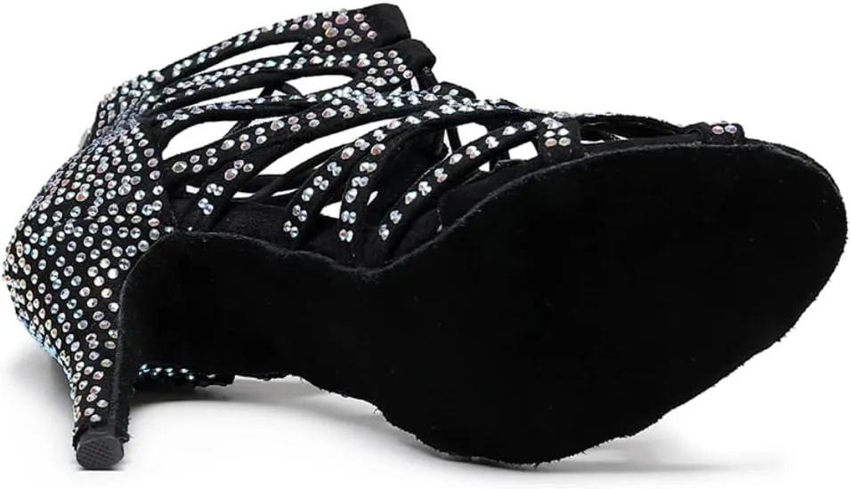 SWDZM Women Peep-Toe Latin Dance Shoes Rhinestone Salsa Tango Ballroom Professional Practice Performance Dance Boots,Model YCL485