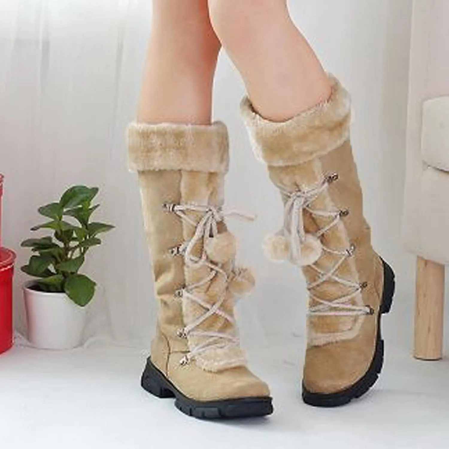 Teens Snow Boots Waterproof Insulated Fur Boots Waterproof Warm Boots Outdoor Furry Fluffy Short Snow Boot Work Boots for Men