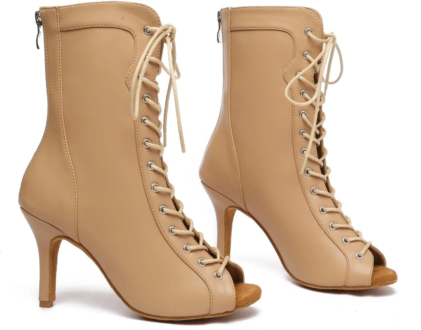 TINRYMX Women's Ballroom Dance Boots Lace-up Ankle High Dance Boots Open-Toe Performance Latin Salsa Dance Shoes, Model-YCL587