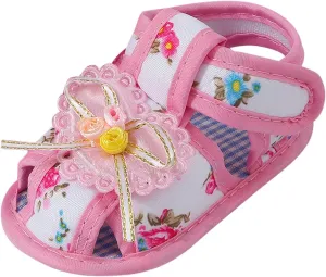 Toddler Baby Girls Cute Flower First Walking Sandals Lightweight Soft Sole Non-Slip Sneakers Princess Wedding Shoes