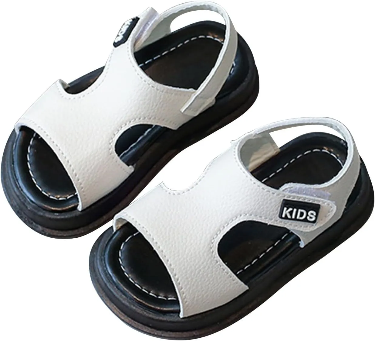 Toddler Boys Leather Sandals Solid Color Open Toe Anti Slip Beach Slides 1 to 6 Years Casual Play Dirt-Proof Shoes