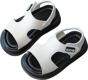 Toddler Boys Leather Sandals Solid Color Open Toe Anti Slip Beach Slides 1 to 6 Years Casual Play Dirt-Proof Shoes