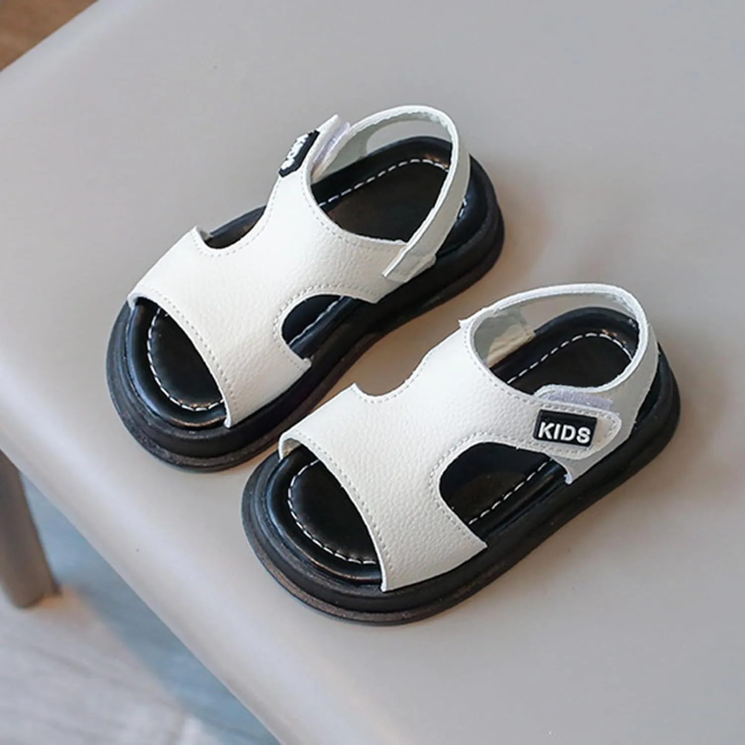 Toddler Boys Leather Sandals Solid Color Open Toe Anti Slip Beach Slides 1 to 6 Years Casual Play Dirt-Proof Shoes