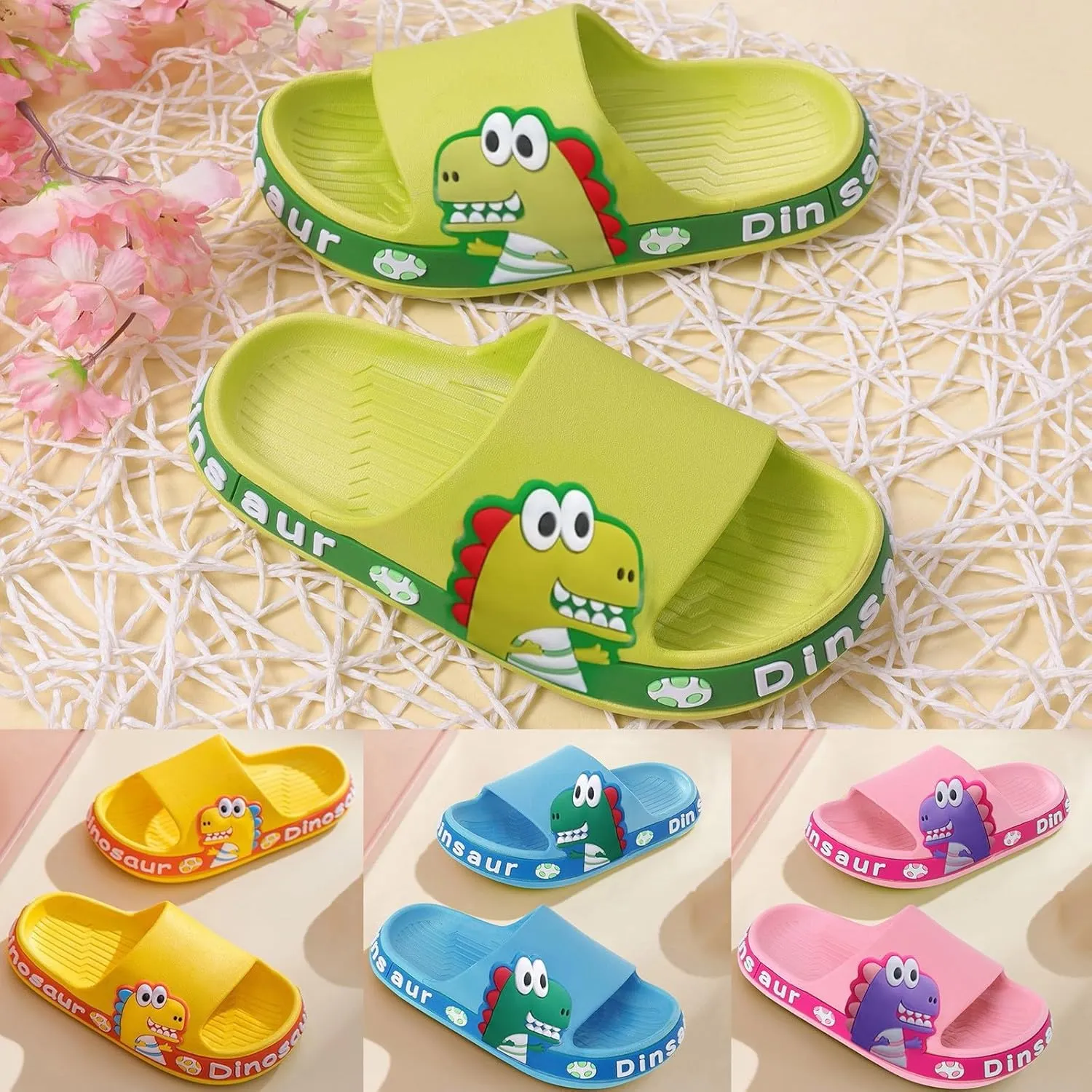 Toddler Dinosaur Beach/Pool/Shower Slides, Kids Anti Slip Home Slippers, Girls Boys Cute Kids Summer Pool Sandals