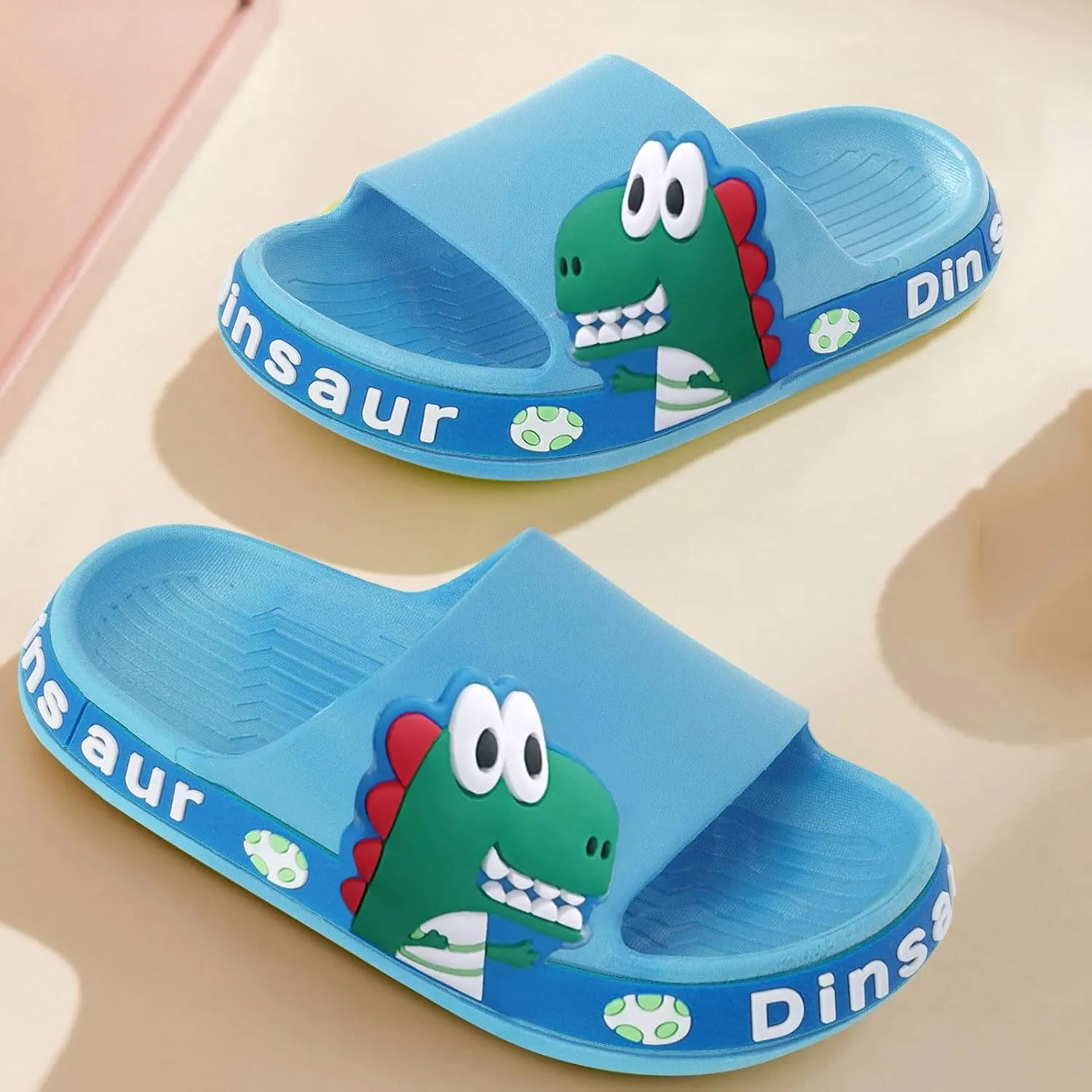 Toddler Dinosaur Beach/Pool/Shower Slides, Kids Anti Slip Home Slippers, Girls Boys Cute Kids Summer Pool Sandals