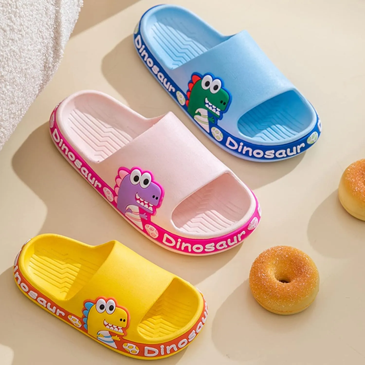 Toddler Dinosaur Beach/Pool/Shower Slides, Kids Anti Slip Home Slippers, Girls Boys Cute Kids Summer Pool Sandals
