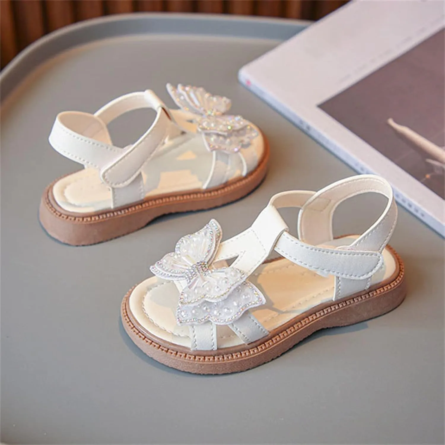 Toddler Girl 3D Rhinestone Butterfly Sandals Summer Cute Open Toe Princess Flower Girls Party Wedding Dress Shoes