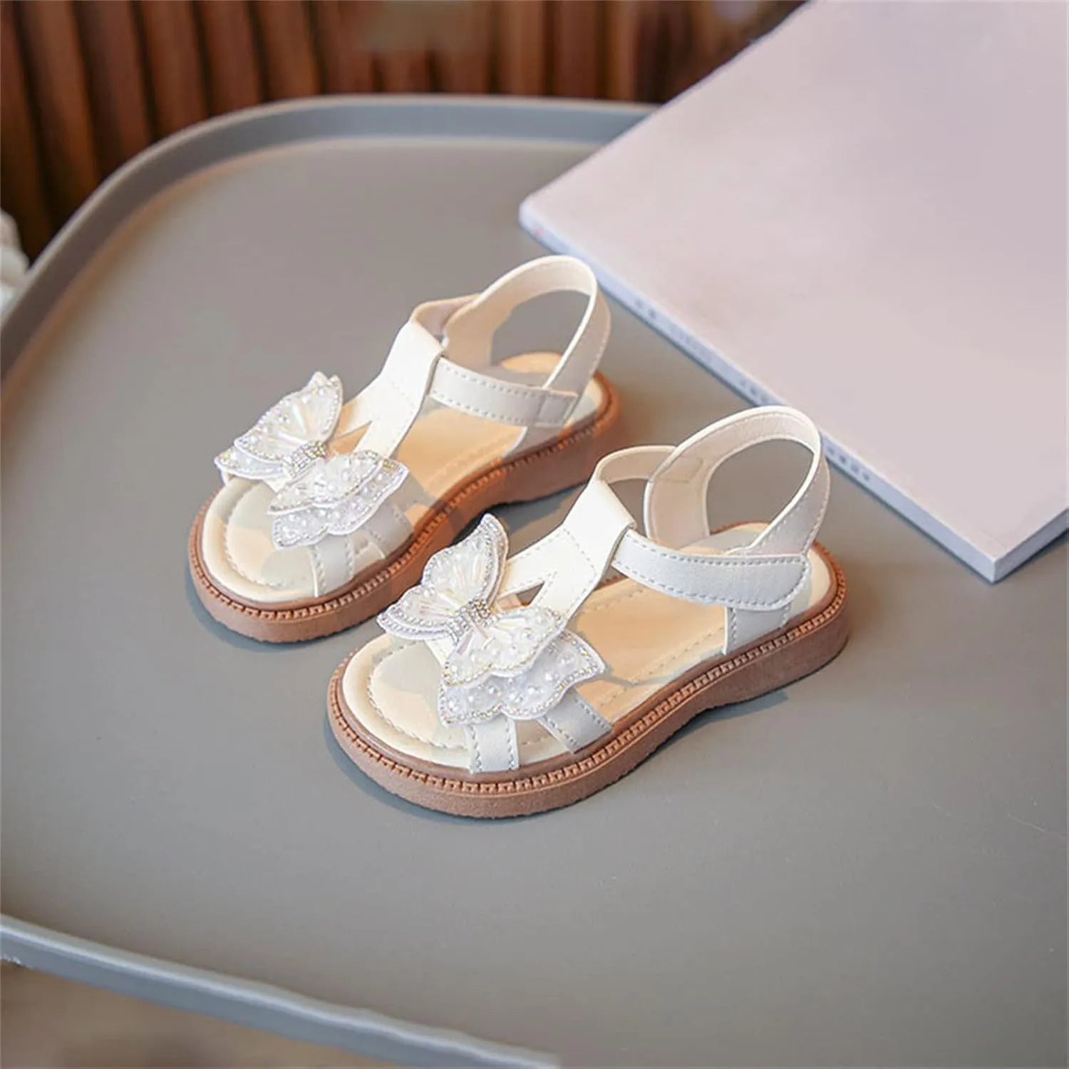 Toddler Girl 3D Rhinestone Butterfly Sandals Summer Cute Open Toe Princess Flower Girls Party Wedding Dress Shoes