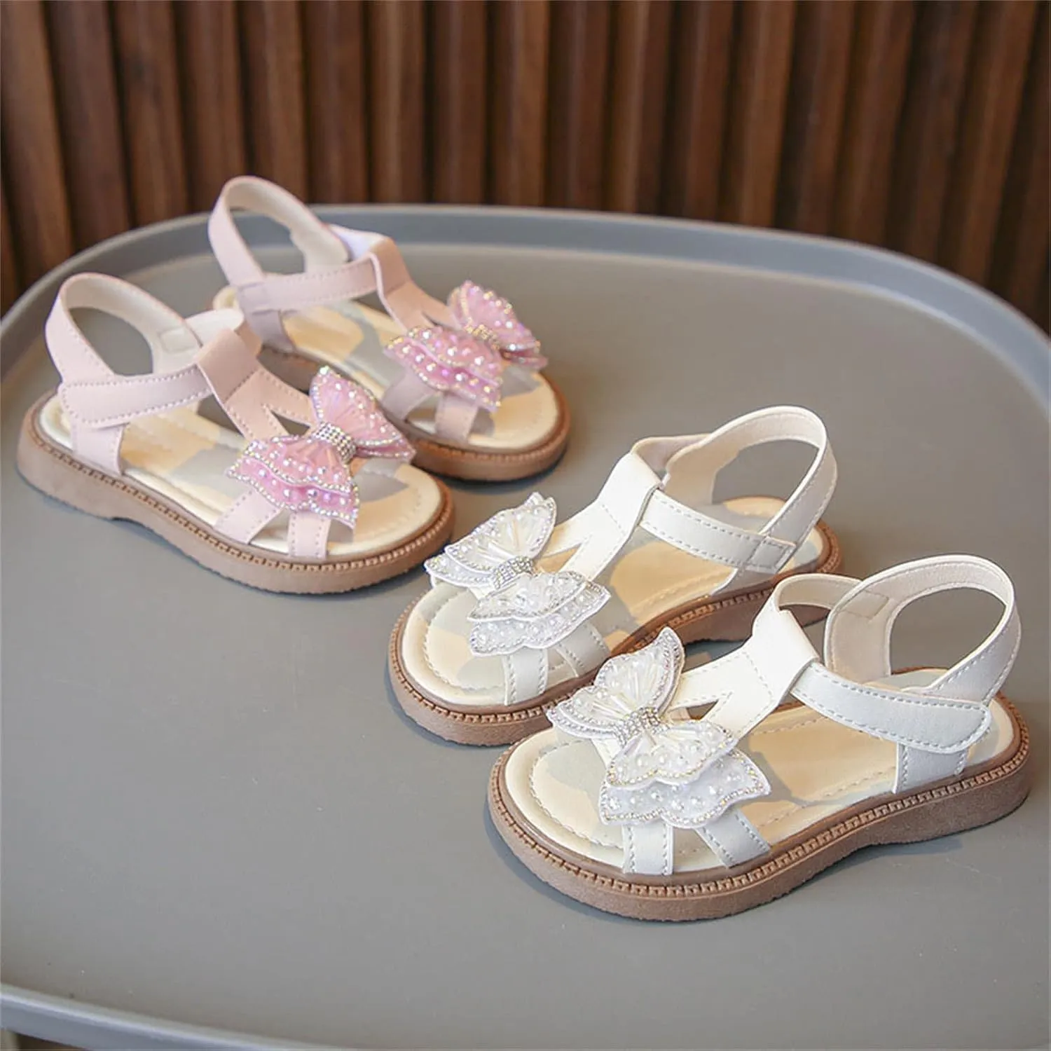 Toddler Girl 3D Rhinestone Butterfly Sandals Summer Cute Open Toe Princess Flower Girls Party Wedding Dress Shoes
