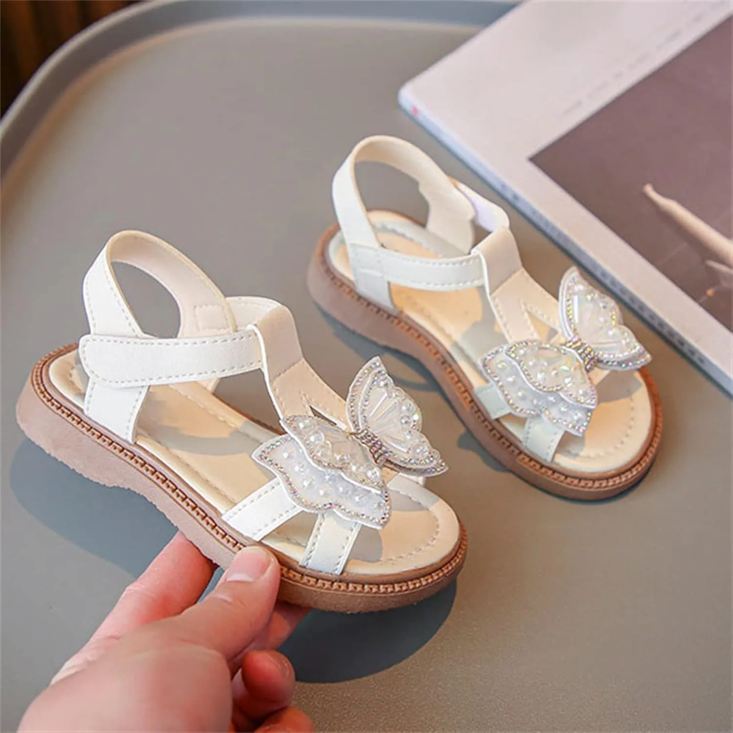 Toddler Girl 3D Rhinestone Butterfly Sandals Summer Cute Open Toe Princess Flower Girls Party Wedding Dress Shoes