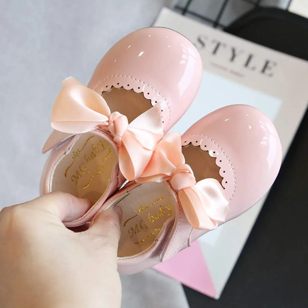 Toddler Girls Mary Jane Dress Shoes Ballet Flat Slip-On Bowknot Princess Wedding Pary occasins Baptism Shoes