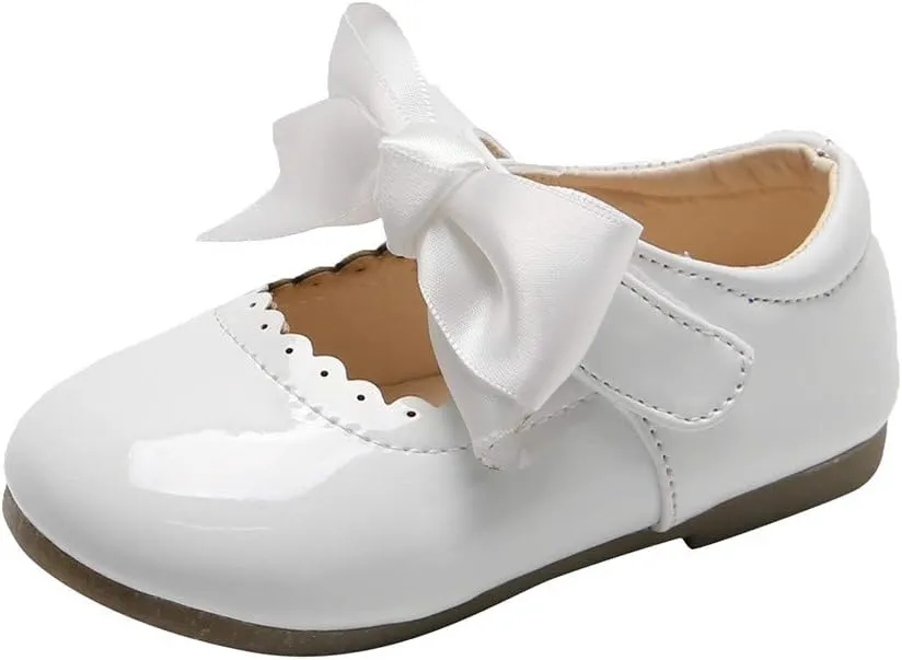 Toddler Girls Mary Jane Dress Shoes Ballet Flat Slip-On Bowknot Princess Wedding Pary occasins Baptism Shoes
