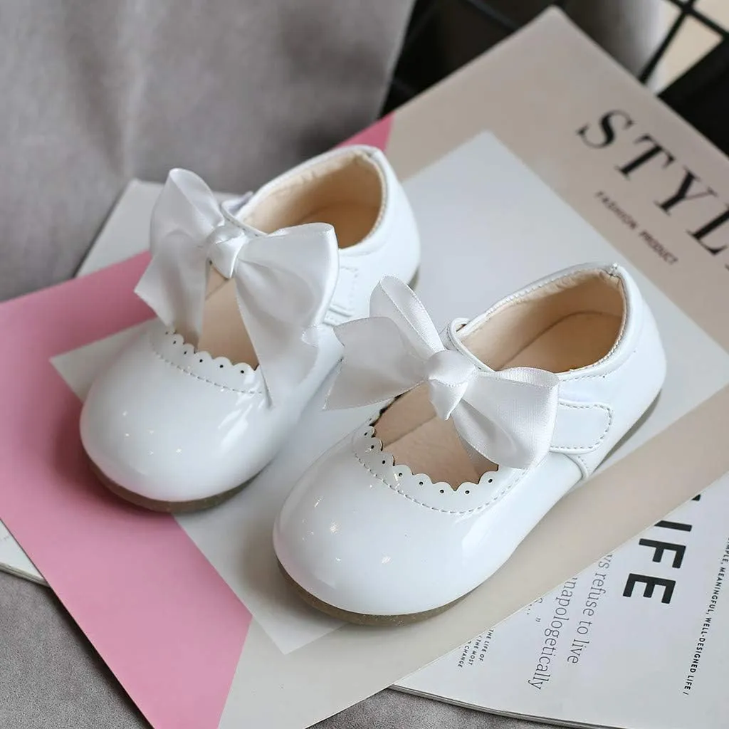 Toddler Girls Mary Jane Dress Shoes Ballet Flat Slip-On Bowknot Princess Wedding Pary occasins Baptism Shoes