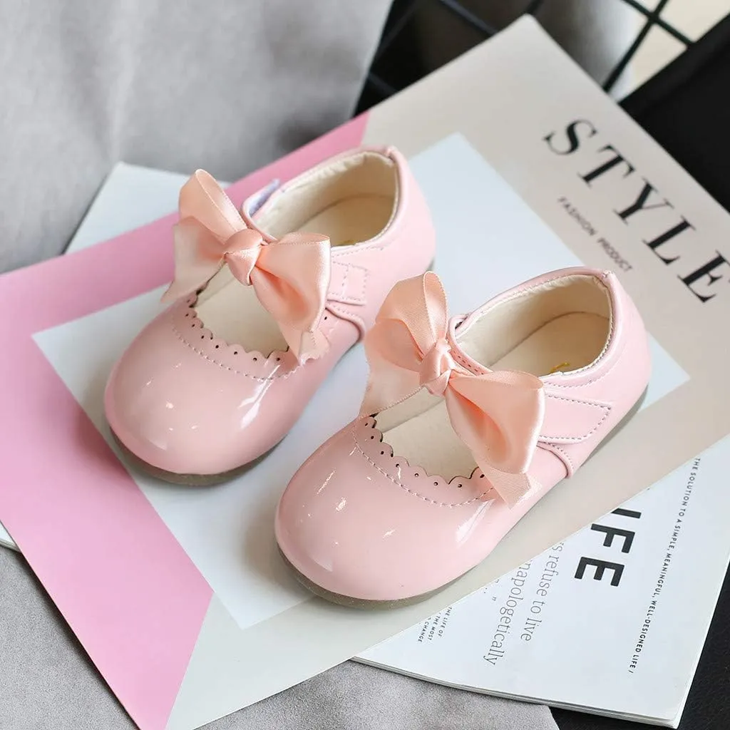 Toddler Girls Mary Jane Dress Shoes Ballet Flat Slip-On Bowknot Princess Wedding Pary occasins Baptism Shoes