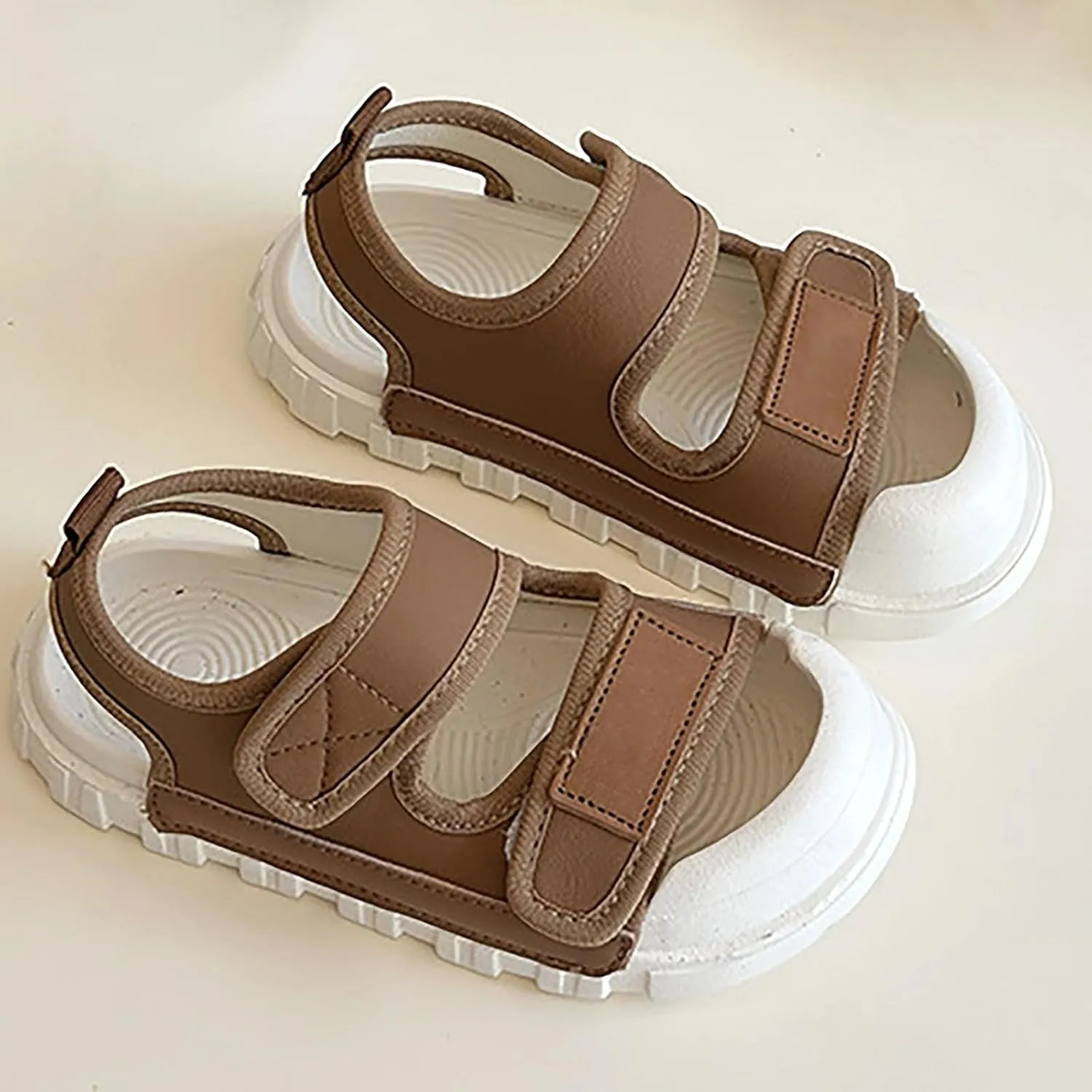 Toddler Leather Foam Sandals Non Slip Open Toe 2 Strap Barefoot Sandals Baby Unisex Summer Casual Beach Water Shoes