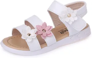 Toddler Little Girls Open Toe Strap Flowers Sandals Summer Beach Non-Slip Shoes Rubber Soft Sole Princess Flats