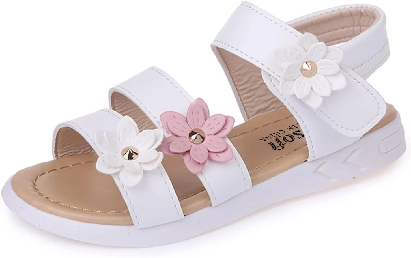 Toddler Little Girls Open Toe Strap Flowers Sandals Summer Beach Non-Slip Shoes Rubber Soft Sole Princess Flats