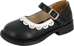 Toddler Little Girl's Ruffles Ankle Strap Mary Jane Flat??, Vintage Cute Round Toe Leather ??niform School Shoes