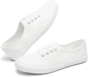 TUOPIN Womens White Canvas Sneakers Low Top Lace-up Canvas Shoes Lightweight Casual Tennis Shoes