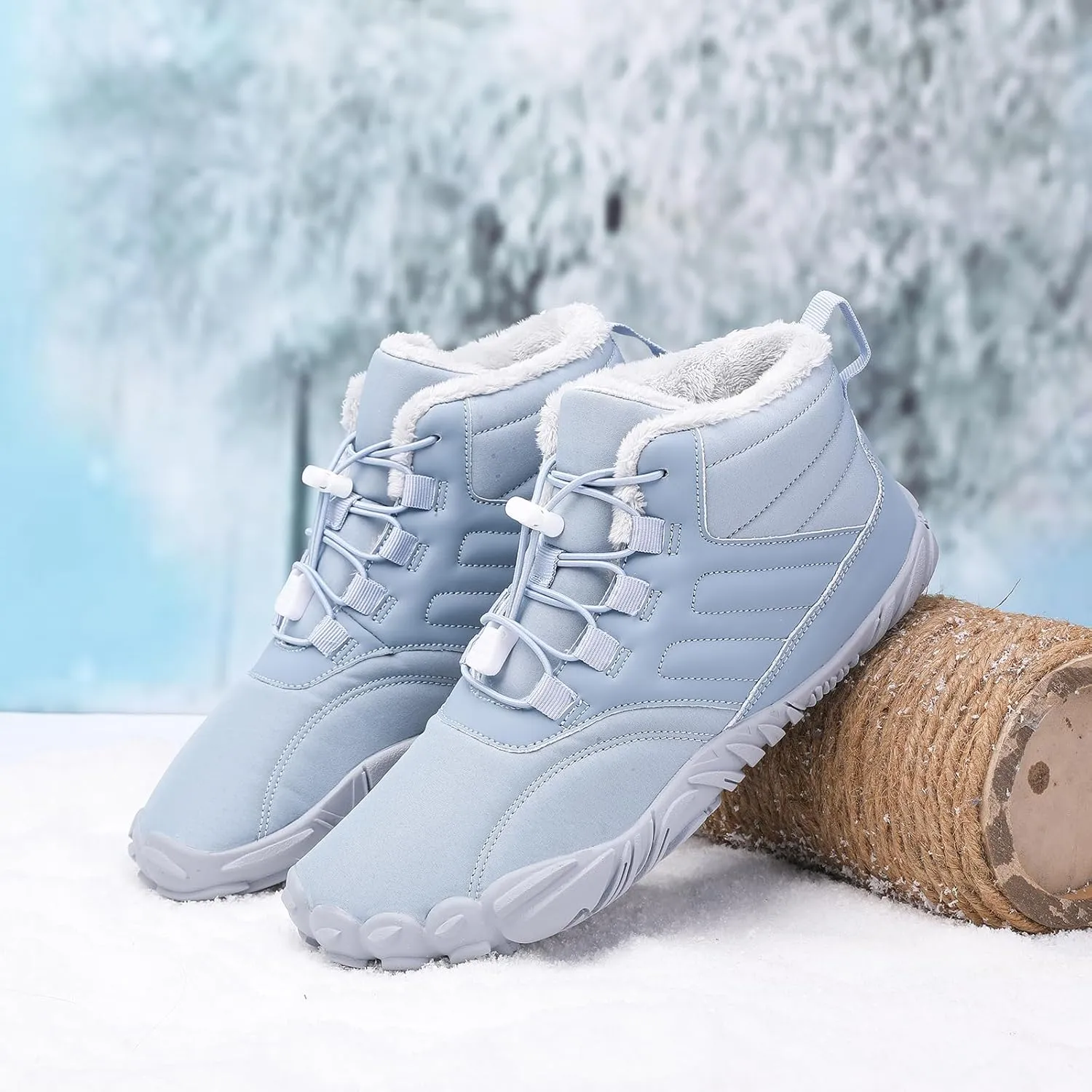 uSecee Men's Women's Winter Barefoot Hiking Boots Winter Warm Wide Toe Box Shoes Minimalist Waterproof Hiking Shoes Zero Drop Non Slip Sneakers Fur Lined Snow Boots Walking Outdoor Unisex