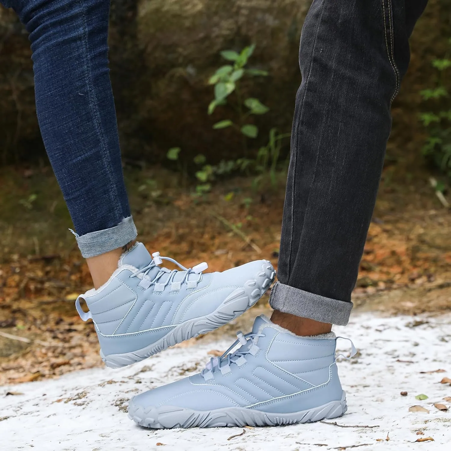 uSecee Men's Women's Winter Barefoot Hiking Boots Winter Warm Wide Toe Box Shoes Minimalist Waterproof Hiking Shoes Zero Drop Non Slip Sneakers Fur Lined Snow Boots Walking Outdoor Unisex