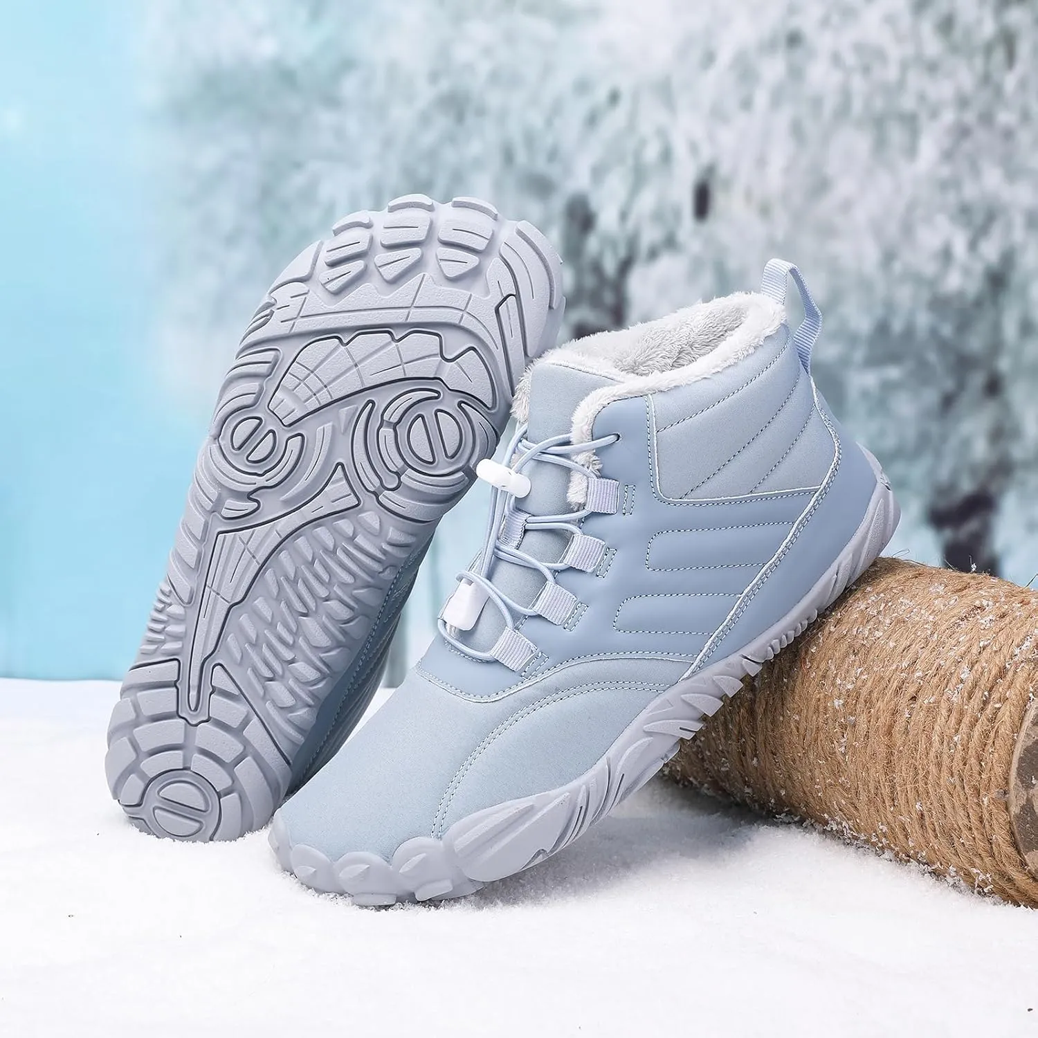 uSecee Men's Women's Winter Barefoot Hiking Boots Winter Warm Wide Toe Box Shoes Minimalist Waterproof Hiking Shoes Zero Drop Non Slip Sneakers Fur Lined Snow Boots Walking Outdoor Unisex