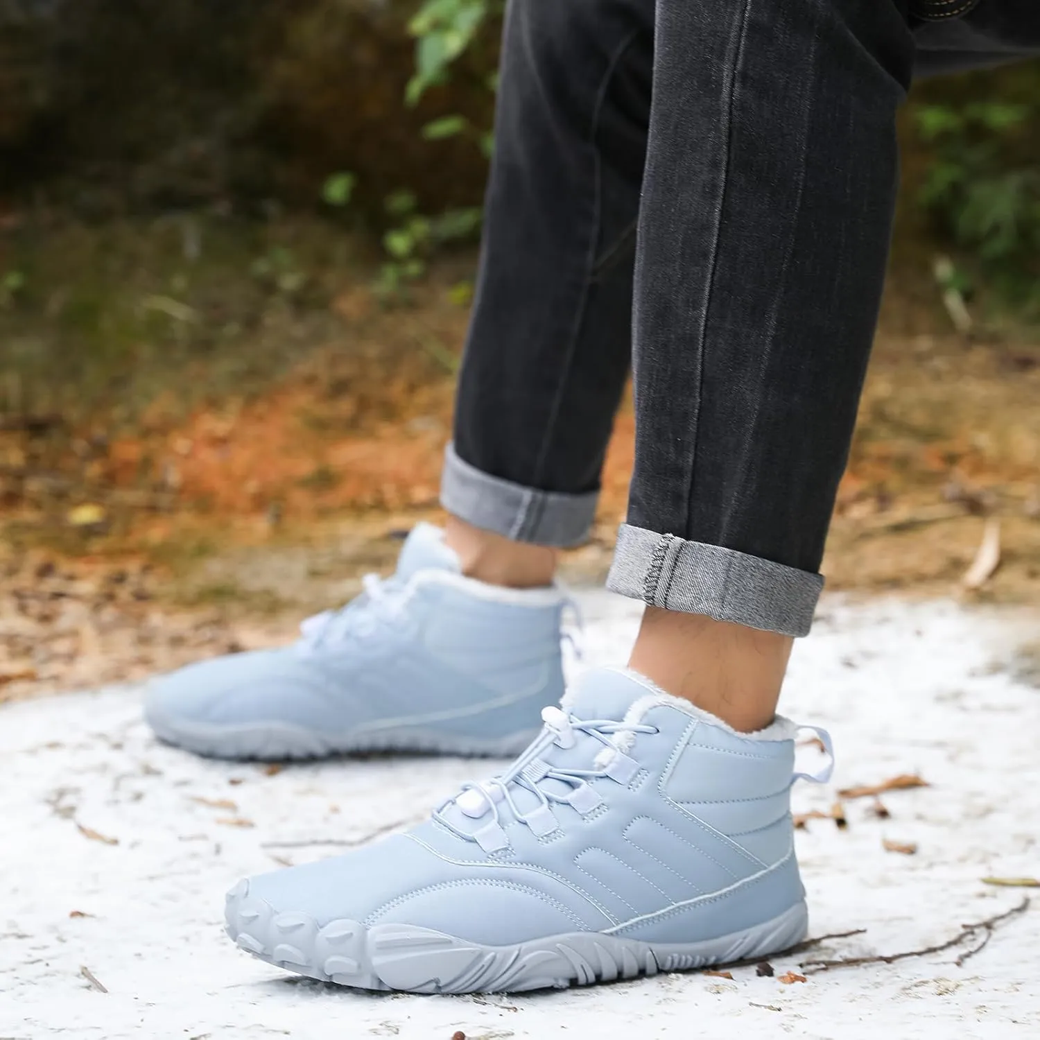 uSecee Men's Women's Winter Barefoot Hiking Boots Winter Warm Wide Toe Box Shoes Minimalist Waterproof Hiking Shoes Zero Drop Non Slip Sneakers Fur Lined Snow Boots Walking Outdoor Unisex