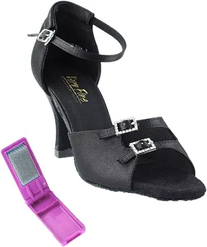 Very Fine Ballroom Latin Tango Salsa Dance Shoes for Women 1620 2.5-Inch Heel   Foldable Brush Bundle - Black Satin - 7.5