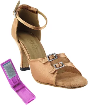 Very Fine Ballroom Latin Tango Salsa Dance Shoes for Women 1620 2.5-Inch Heel   Foldable Brush Bundle - Brown Satin - 8