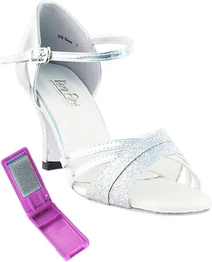 Very Fine Dance Shoes - Ladies Latin, Rhythm, Salsa, Waltz Ballroom Dance Shoes - 6030-2.5-inch Heel and Foldable Brush Bundle - Silver Stardust - Silver Leather - 7